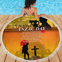 Yellow round ANZAC Day blanket with fringed border and central soldier silhouette