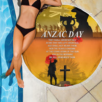 Yellow round ANZAC Day blanket with fringed border and memorial cross graphic