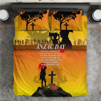 Yellow ANZAC Day bedding set with printed soldier, cross, poppy and two matching pillowcases