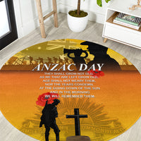 Yellow round ANZAC Day carpet with soldier silhouette and cross graphic