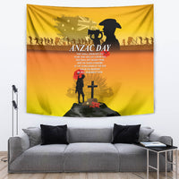 ANZAC Day tapestry, bright yellow with soldier silhouette and memorial cross art