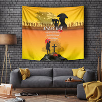 ANZAC Day wall tapestry with yellow background, soldier figure, and “ANZAC DAY” text