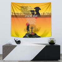 ANZAC Day tapestry in yellow with rider and soldier silhouettes plus memorial cross