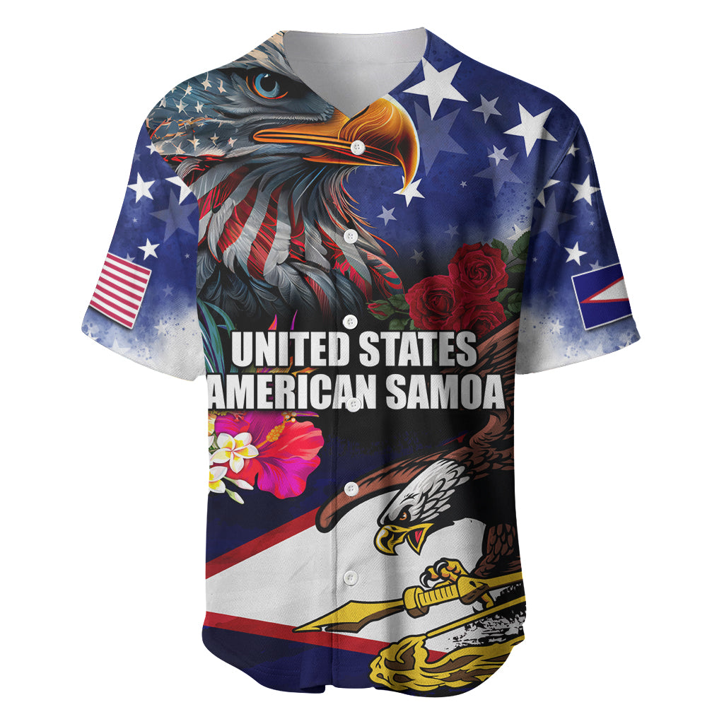 Personalised United States and American Samoa Baseball Jersey Bald Eagle Rose and Hibiscus Flower - Wonder Print Shop