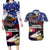 Personalised United States and American Samoa Couples Matching Long Sleeve Bodycon Dress and Hawaiian Shirt Bald Eagle Rose and Hibiscus Flower - Wonder Print Shop