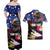 Personalised United States and American Samoa Couples Matching Off Shoulder Maxi Dress and Hawaiian Shirt Bald Eagle Rose and Hibiscus Flower - Wonder Print Shop