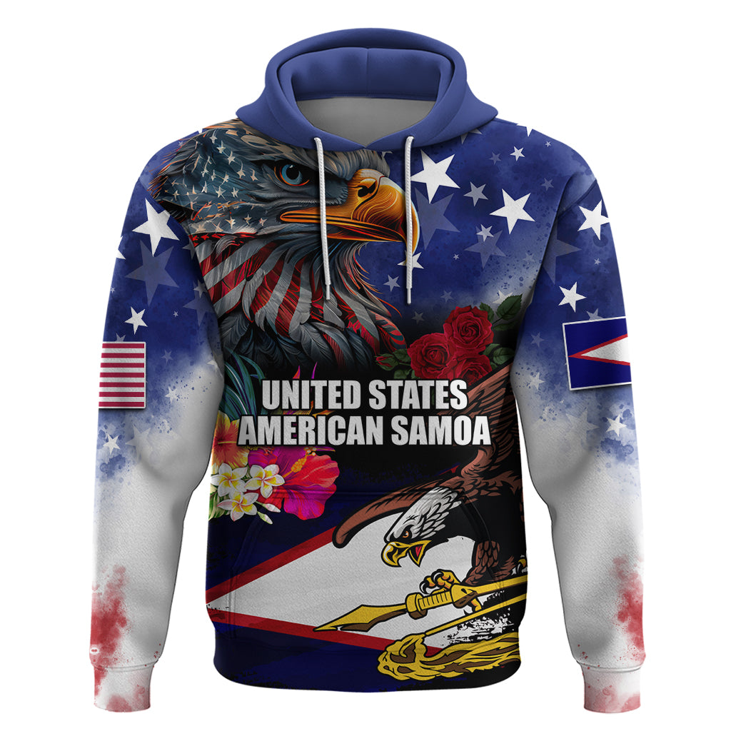 Personalised United States and American Samoa Hoodie Bald Eagle Rose and Hibiscus Flower - Wonder Print Shop