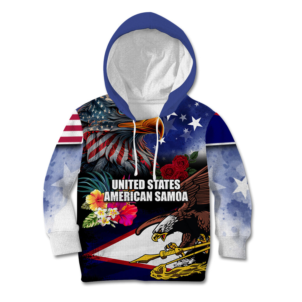 Personalised United States and American Samoa Kid Hoodie Bald Eagle Rose and Hibiscus Flower - Wonder Print Shop