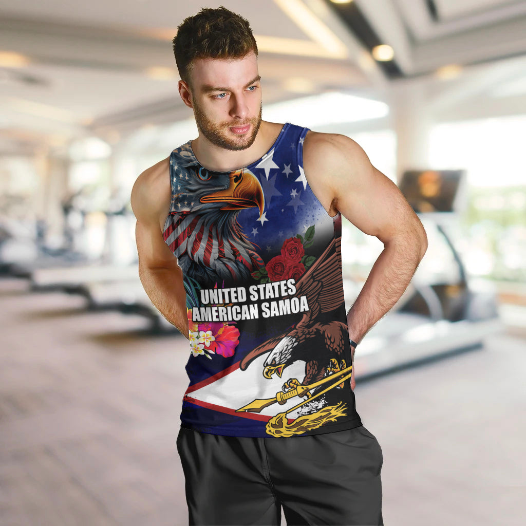 Personalised United States and American Samoa Men Tank Top Bald Eagle Rose and Hibiscus Flower - Wonder Print Shop