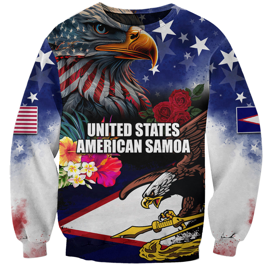 Personalised United States and American Samoa Sweatshirt Bald Eagle Rose and Hibiscus Flower - Wonder Print Shop