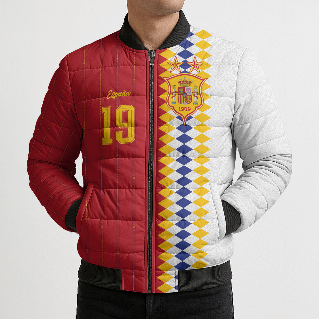 Spain Football 2026 Custom Bomber Puffer Jacket La Roja Red and White Split