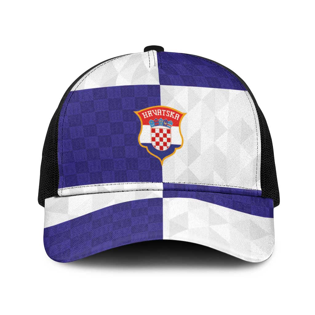 Croatia Football Baseball Net Cap Checkerboard Pattern with Glagolitic Script Away Color