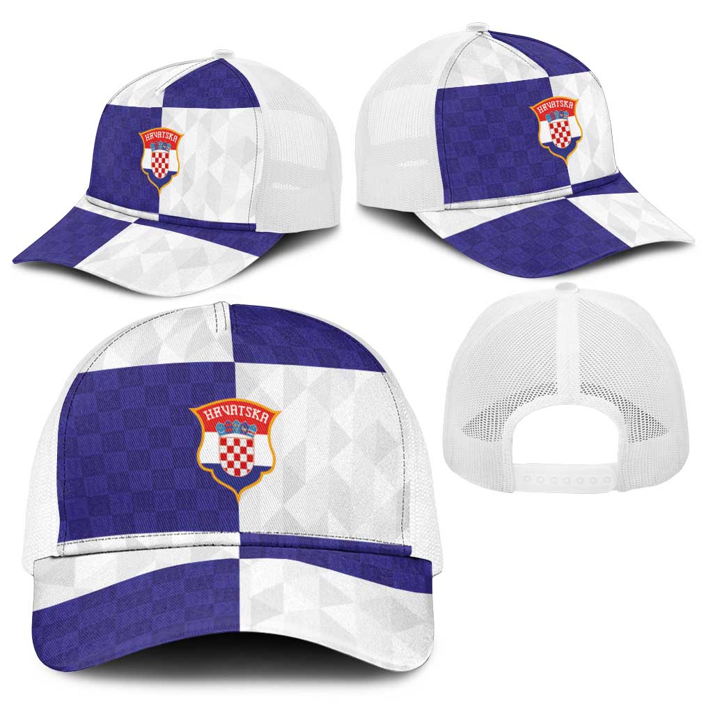 Croatia Football Baseball Net Cap Checkerboard Pattern with Glagolitic Script Away Color