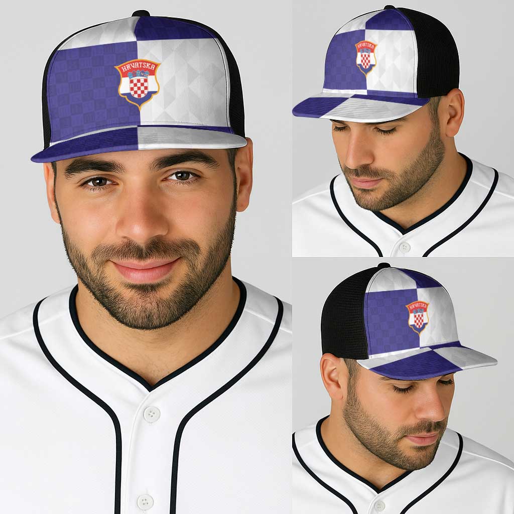 Croatia Football Baseball Net Cap Checkerboard Pattern with Glagolitic Script Away Color