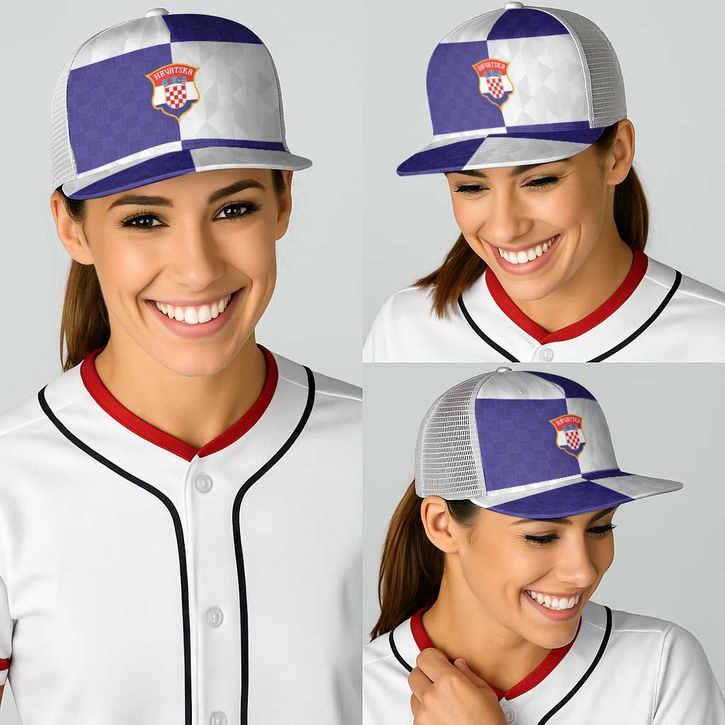 Croatia Football Baseball Net Cap Checkerboard Pattern with Glagolitic Script Away Color