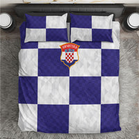 Croatia Football Bedding Set Checkerboard Pattern with Glagolitic Script Away Color