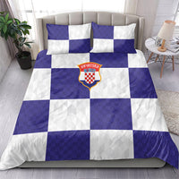 Croatia Football Bedding Set Checkerboard Pattern with Glagolitic Script Away Color