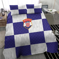 Croatia Football Bedding Set Checkerboard Pattern with Glagolitic Script Away Color