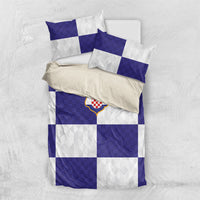 Croatia Football Bedding Set Checkerboard Pattern with Glagolitic Script Away Color