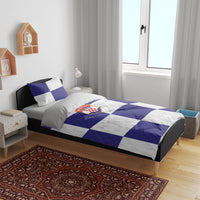 Croatia Football Bedding Set Checkerboard Pattern with Glagolitic Script Away Color