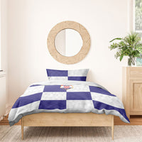 Croatia Football Bedding Set Checkerboard Pattern with Glagolitic Script Away Color