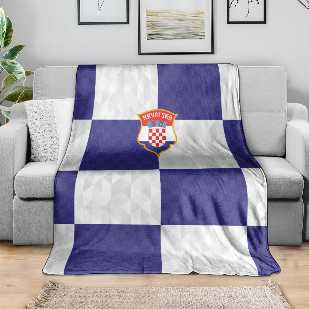 Croatia Football Blanket Checkerboard Pattern with Glagolitic Script Away Color