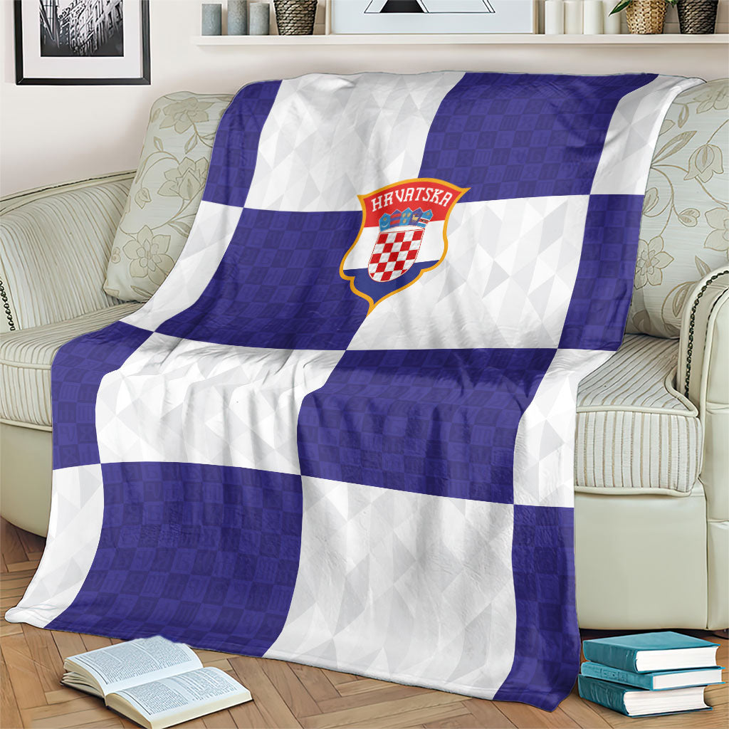 Croatia Football Blanket Checkerboard Pattern with Glagolitic Script Away Color