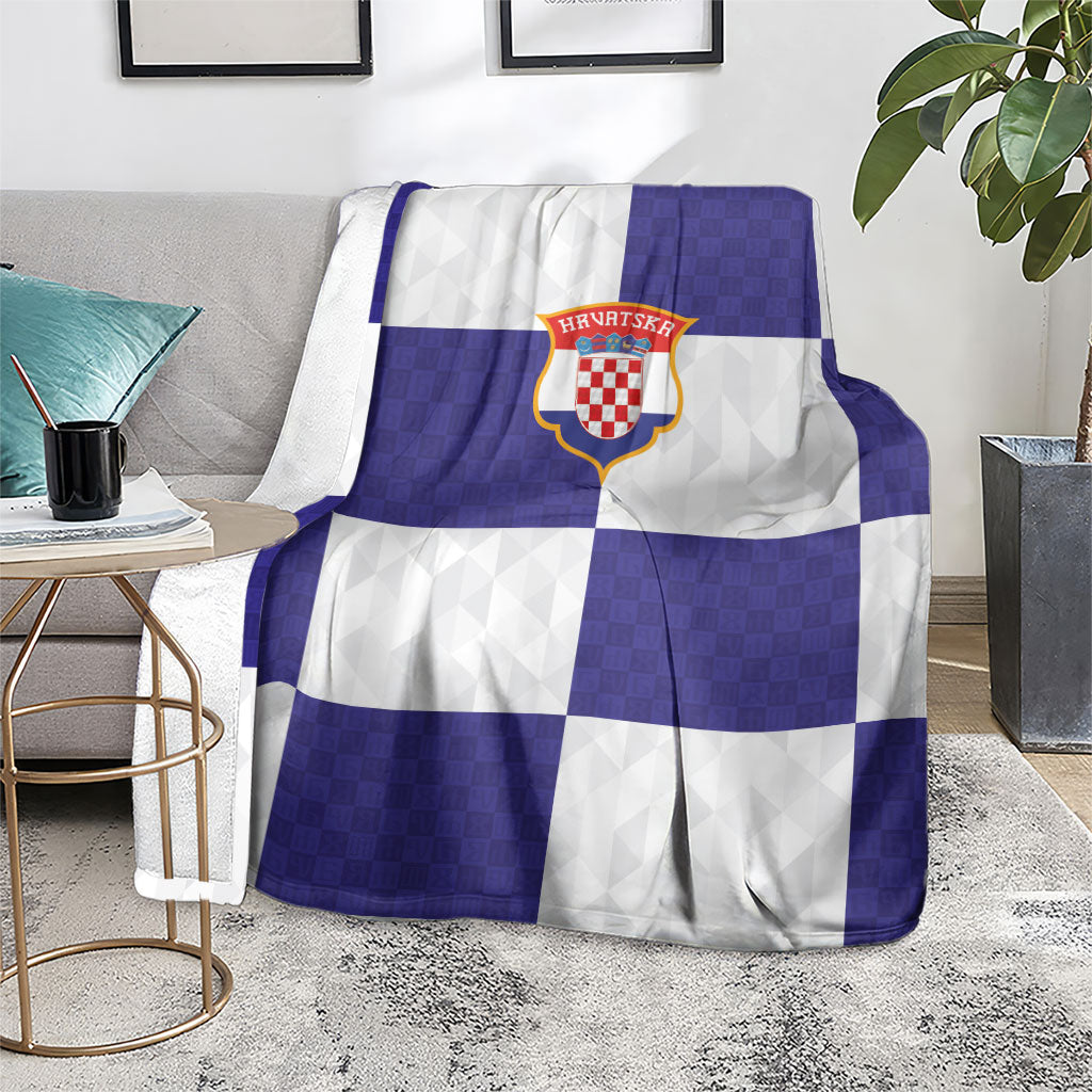 Croatia Football Blanket Checkerboard Pattern with Glagolitic Script Away Color