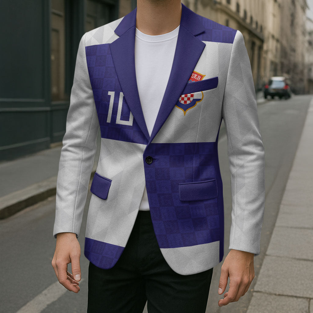 Croatia Football Custom Blazer Checkerboard Pattern with Glagolitic Script Away Color