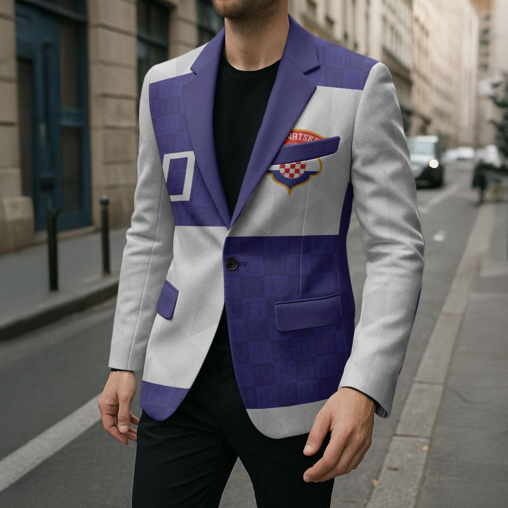Croatia Football Custom Blazer Checkerboard Pattern with Glagolitic Script Away Color