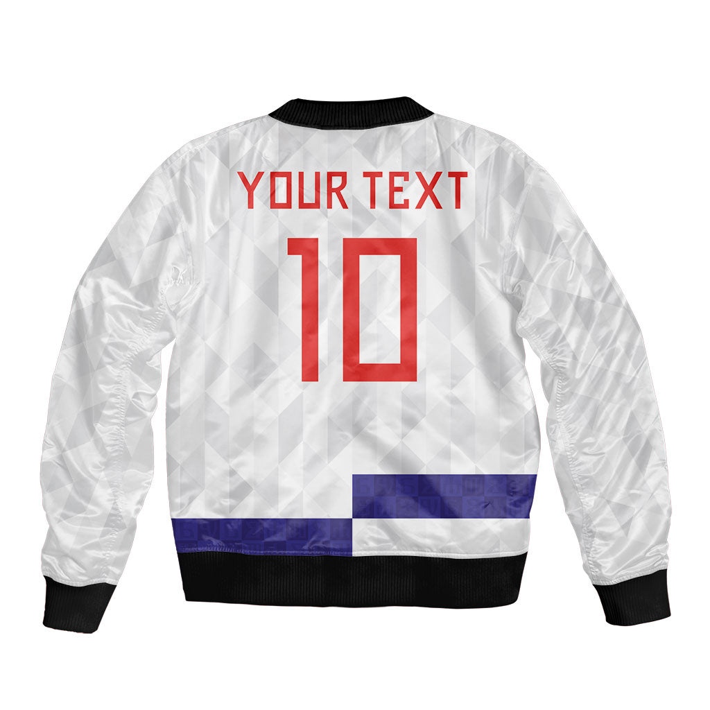 Croatia Football Custom Bomber Jacket Checkerboard Pattern with Glagolitic Script Away Color