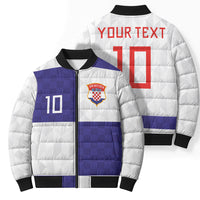 Croatia Football Custom Bomber Puffer Jacket Checkerboard Pattern with Glagolitic Script Away Color