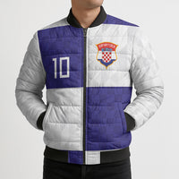 Croatia Football Custom Bomber Puffer Jacket Checkerboard Pattern with Glagolitic Script Away Color