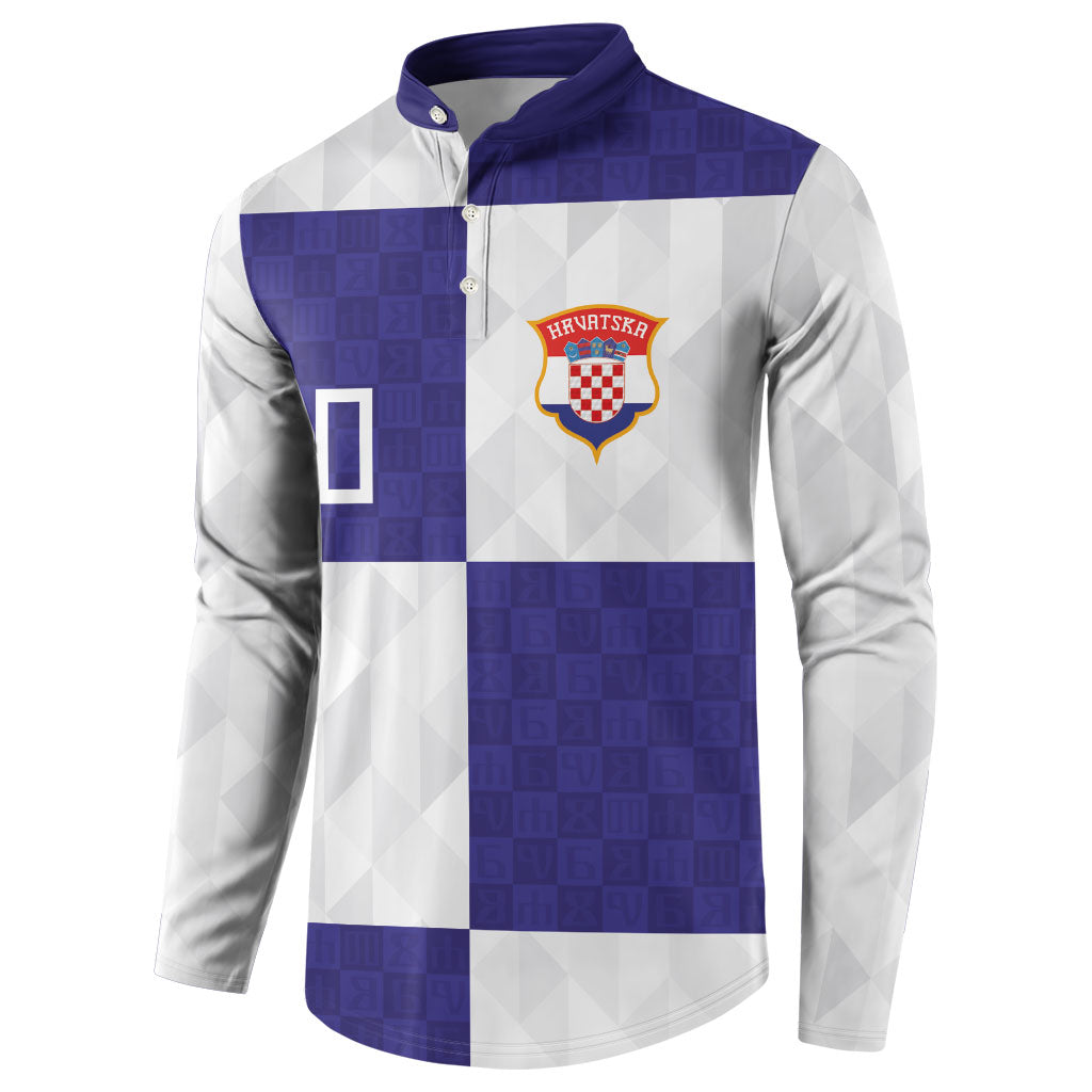 Croatia Football Custom Button Sweatshirt Checkerboard Pattern with Glagolitic Script Away Color