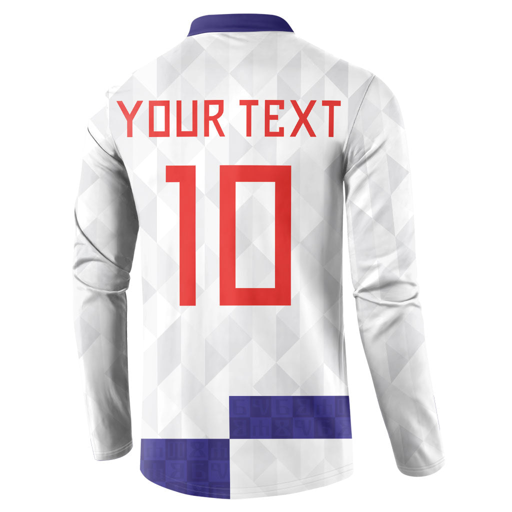 Croatia Football Custom Button Sweatshirt Checkerboard Pattern with Glagolitic Script Away Color