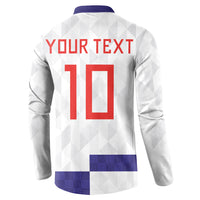Croatia Football Custom Button Sweatshirt Checkerboard Pattern with Glagolitic Script Away Color