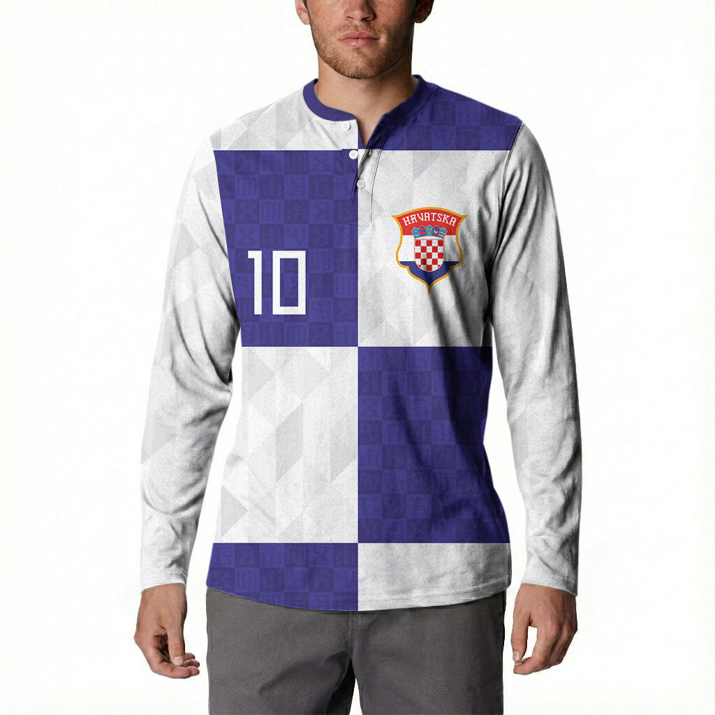 Croatia Football Custom Button Sweatshirt Checkerboard Pattern with Glagolitic Script Away Color