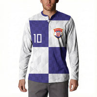 Croatia Football Custom Button Sweatshirt Checkerboard Pattern with Glagolitic Script Away Color