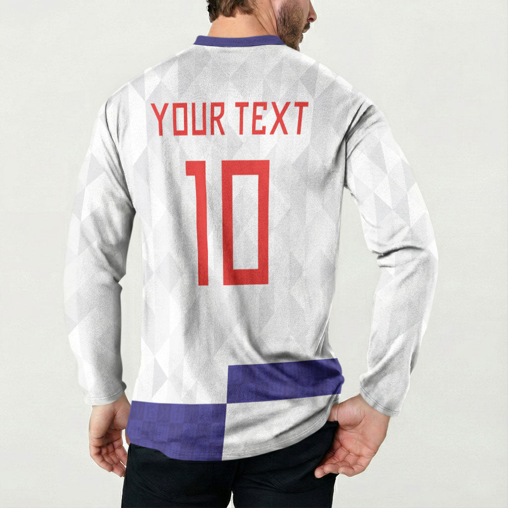 Croatia Football Custom Button Sweatshirt Checkerboard Pattern with Glagolitic Script Away Color