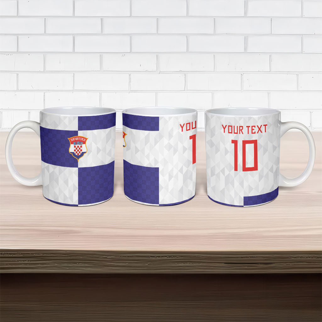 Croatia Football Custom Ceramic Mug Checkerboard Pattern with Glagolitic Script Away Color