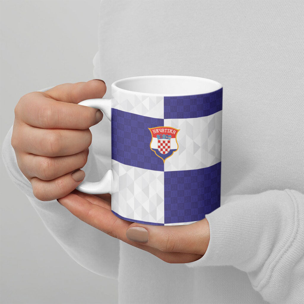 Croatia Football Custom Ceramic Mug Checkerboard Pattern with Glagolitic Script Away Color