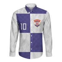 Croatia Football Custom Long Sleeve Button Shirt Checkerboard Pattern with Glagolitic Script Away Color