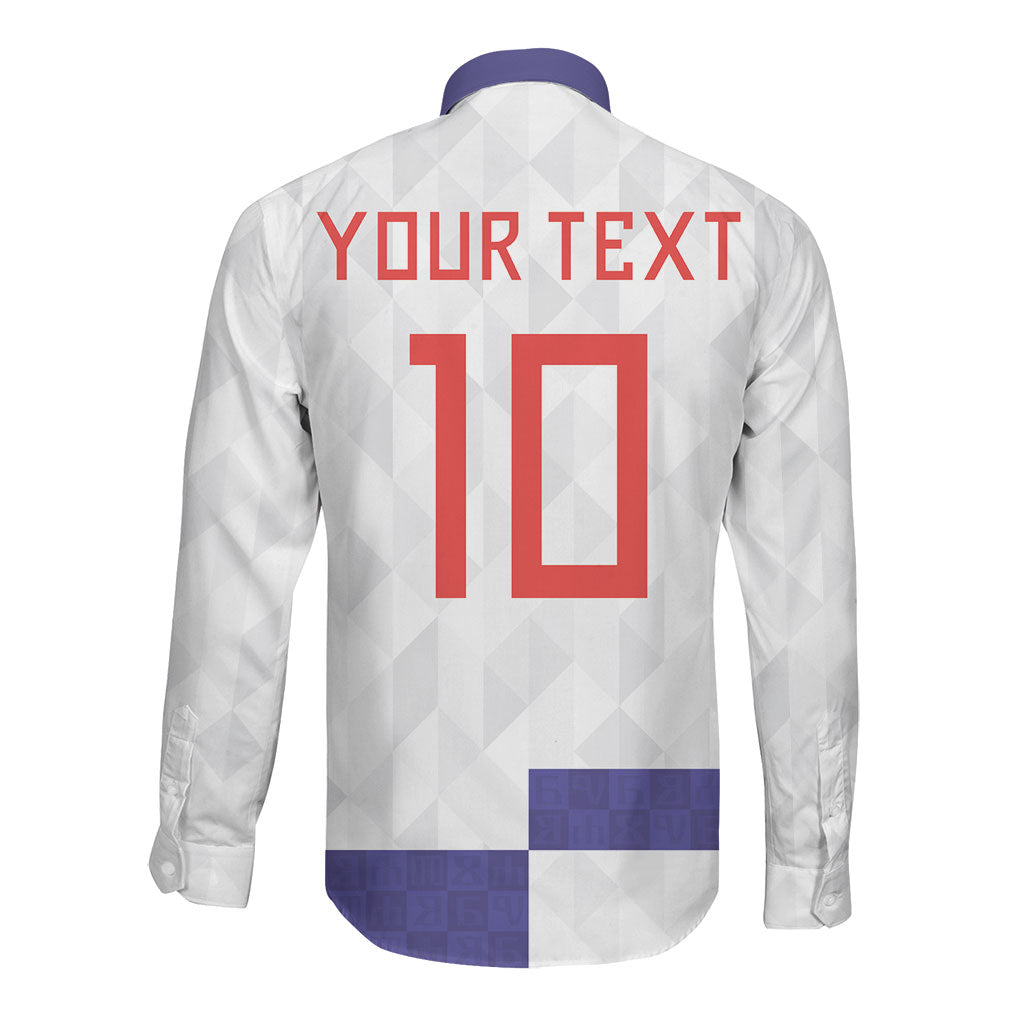 Croatia Football Custom Long Sleeve Button Shirt Checkerboard Pattern with Glagolitic Script Away Color