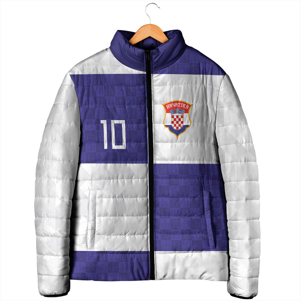 Croatia Football Custom Padded Jacket Checkerboard Pattern with Glagolitic Script Away Color