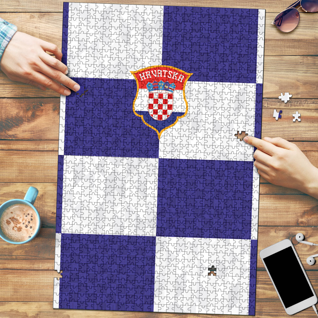 Croatia Football Puzzle Checkerboard Pattern with Glagolitic Script Away Color