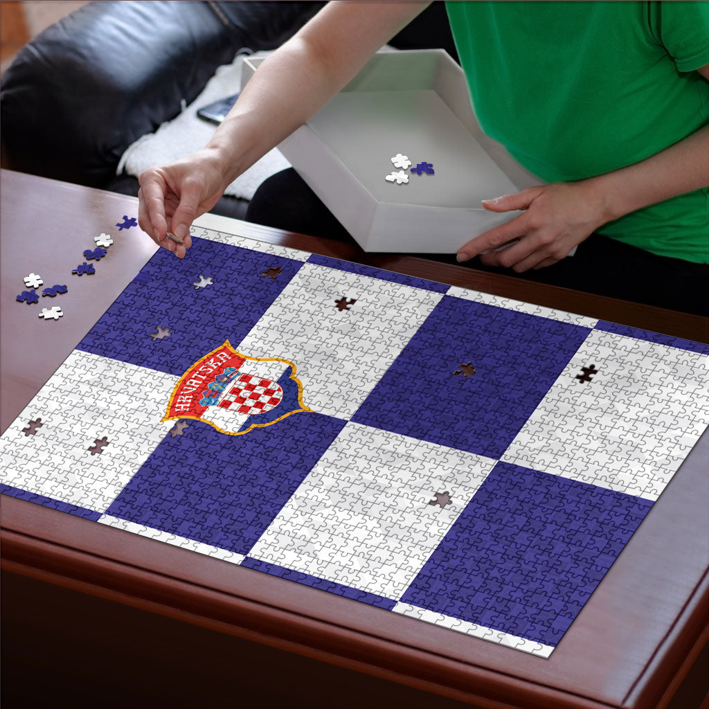 Croatia Football Puzzle Checkerboard Pattern with Glagolitic Script Away Color