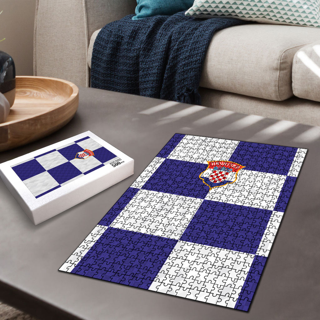 Croatia Football Puzzle Checkerboard Pattern with Glagolitic Script Away Color