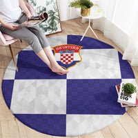 Croatia Football Round Carpet Checkerboard Pattern with Glagolitic Script Away Color