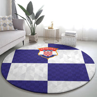 Croatia Football Round Carpet Checkerboard Pattern with Glagolitic Script Away Color