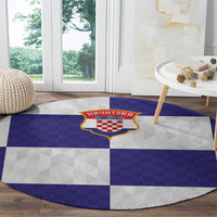 Croatia Football Round Carpet Checkerboard Pattern with Glagolitic Script Away Color